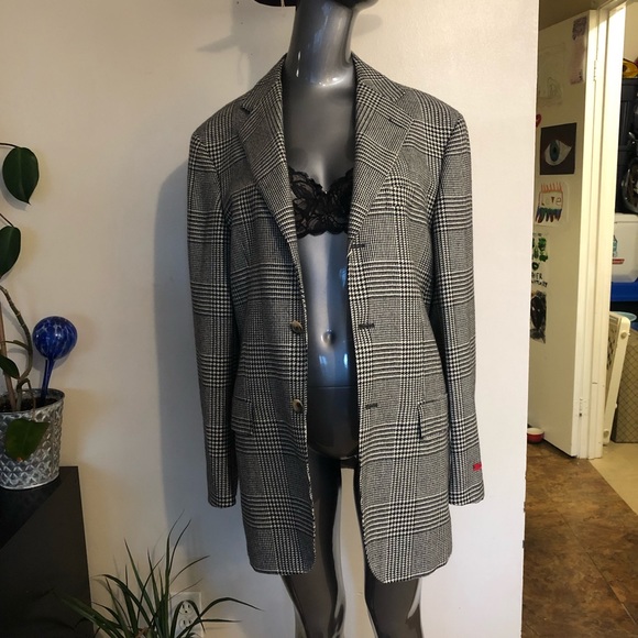 PAL ZILERI | Grey classic check oversized fall designer blazer coat - Picture 9 of 17